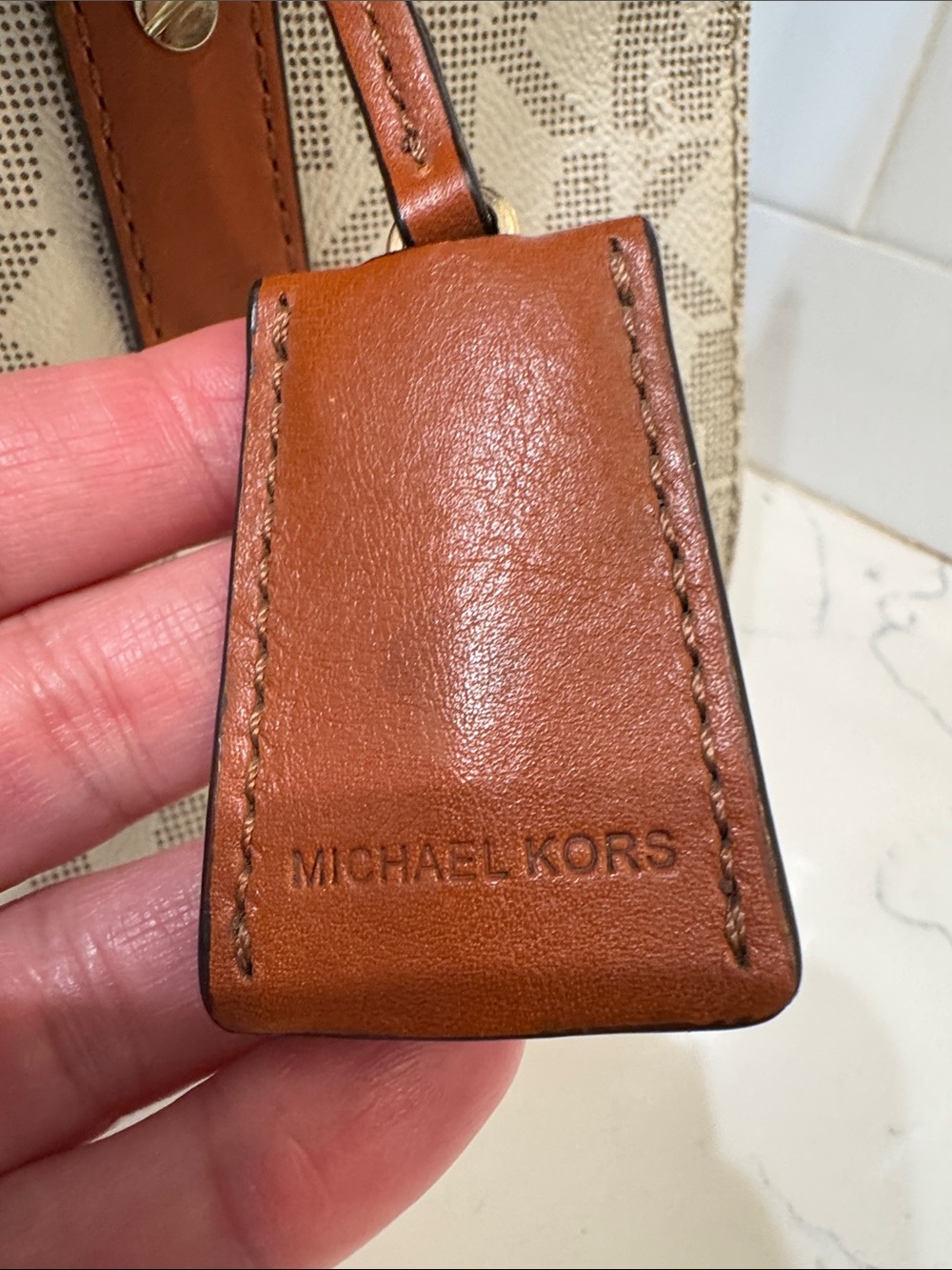 Michael Kors Cream Logo Canvas Satchel with Brown Leather Trim - Picture 4 of 12